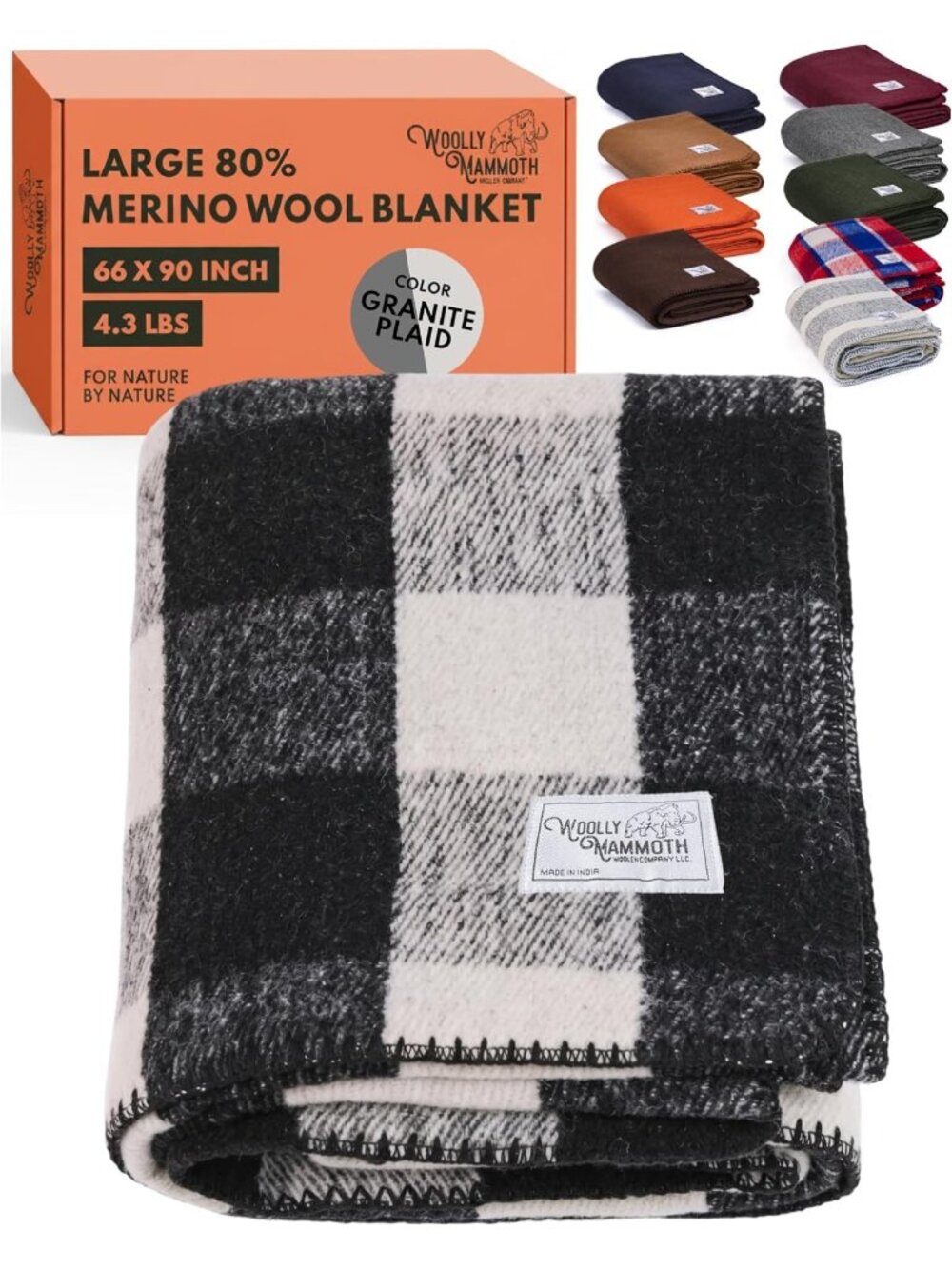 Cozy Merino Wool Blanket for Fall Camping, 66"x90", Soft Granite Color